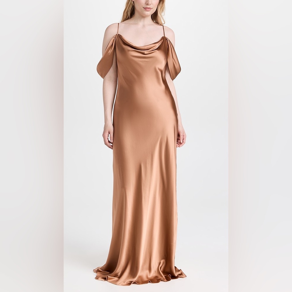 L'AGENCE Silk Kenna Cowl Neck Cold Shoulder Dress Copper Bronze Gold PLUS SIZE